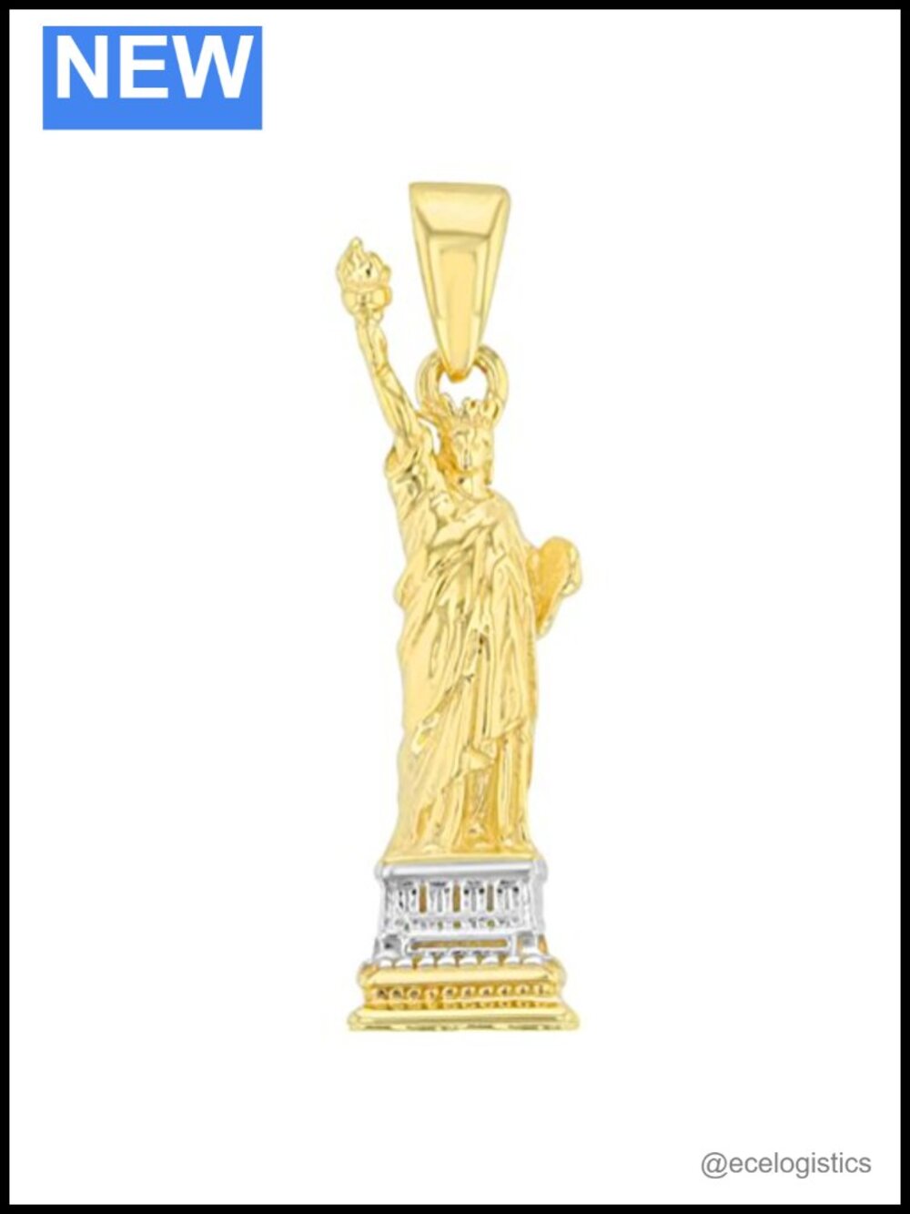 Solid 14K Yellow Gold Statue of Liberty Charm Pendant